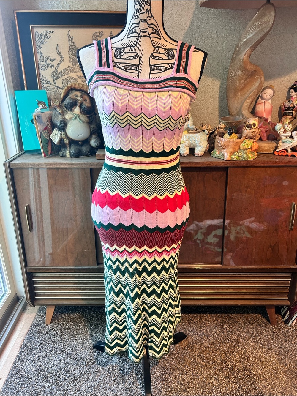 Striped Knit Maxi Dress in Pink and Green - Picture 5 of 6